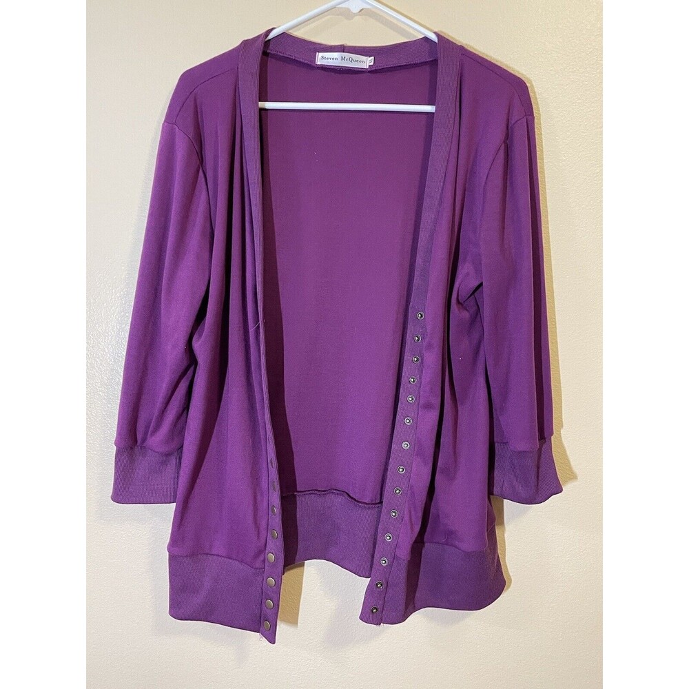 Steven McQueen Women’s Cardigan Size XL Purple Snaps 3/4 Sleeves